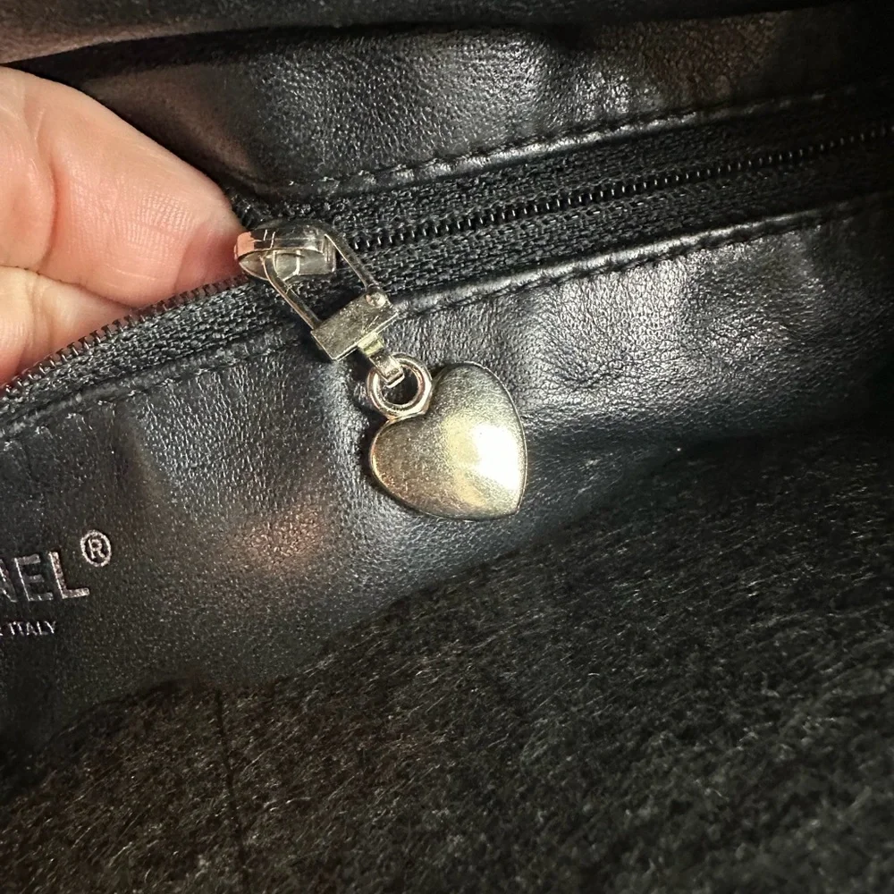Chanel Metallic Silver Chain-Trim Leather Tote